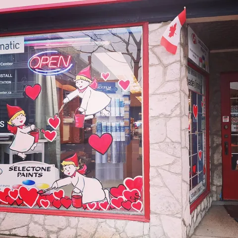 Valentine's Day window display at Colour Wheel Home Center